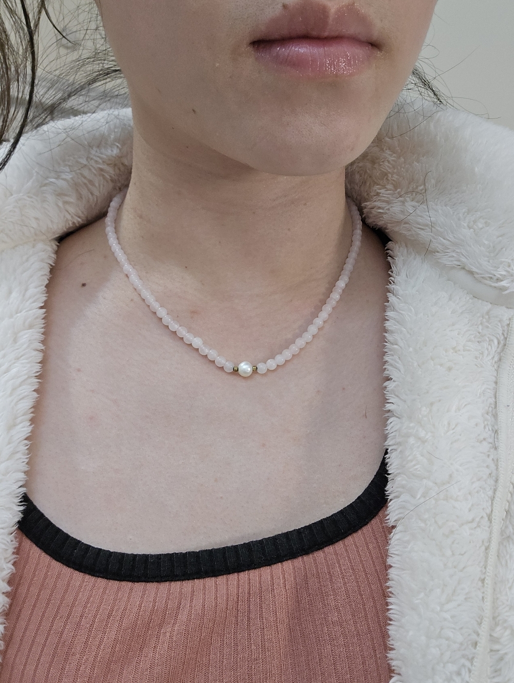 Delicate Rose Quartz Necklace With Pearl